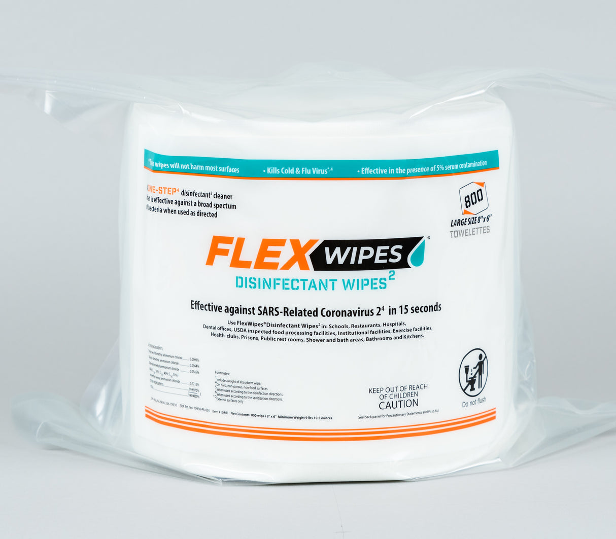 Disinfecting Wipes, 8" x 6" Wipe in Rolls of 800 (#FG-10802)(Kills 99.9% of bacteria in 15 seconds)