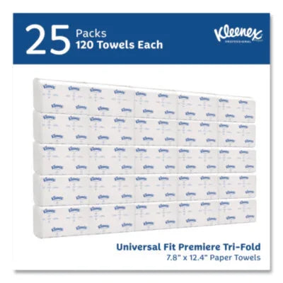 Premiere Folded Towels, 1-Ply, 9.4 x 12,4, White, 120/Pack, 25 Packs/Carton (3,000 Case) (13254)