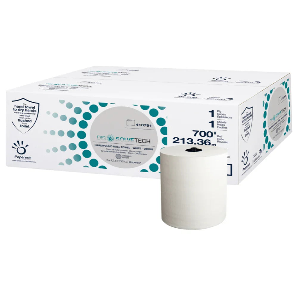 Dissolve Tech, Hardwound Paper Towel, 700 ft rolls, White, Case (#410791)