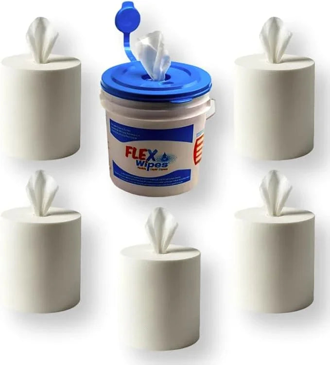 Flex Wipes Pour in your disinfectant, sanitizing Wipes, bucket/Wipes 12" x 12.5" 1 bucket / 5 rolls of 110(#70110) - Janitorial Superstore