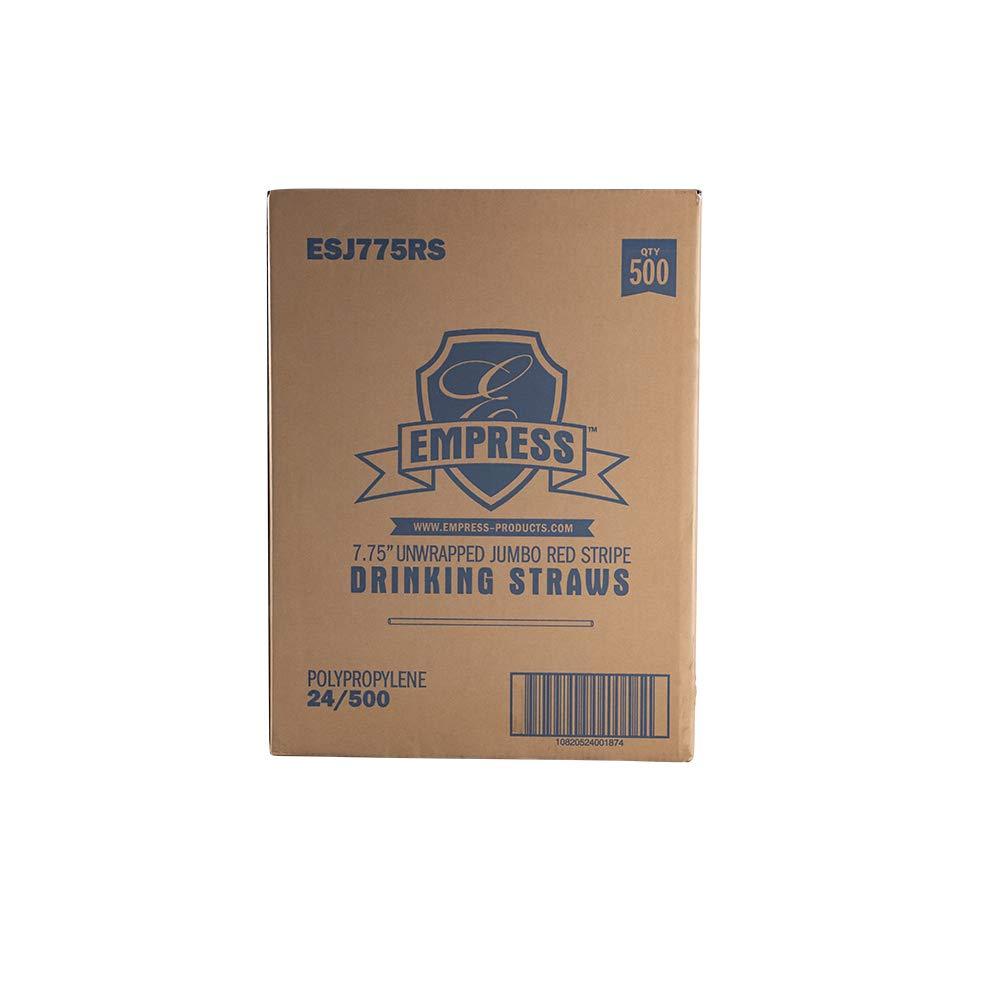 Empress Jumbo Straw Unwrapped 7.75" White w/ Red Stripe Boxed 24 / 500 cs #ESJ775RS
