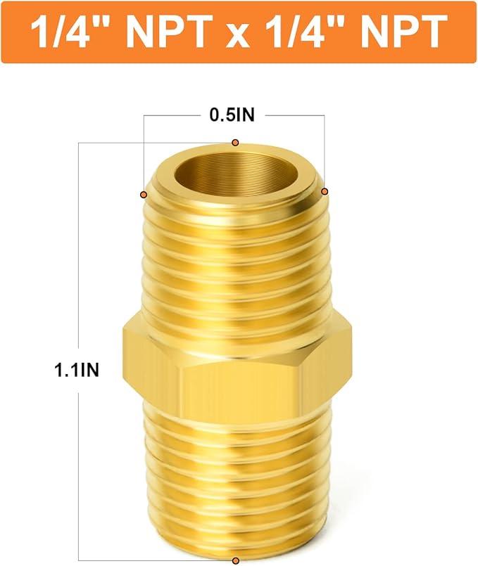 Brass Pipe Fitting, Reducing Hex Nipple, 1/4-Inch Male Pipe x 1/4-Inch Male Pipe (#9303)