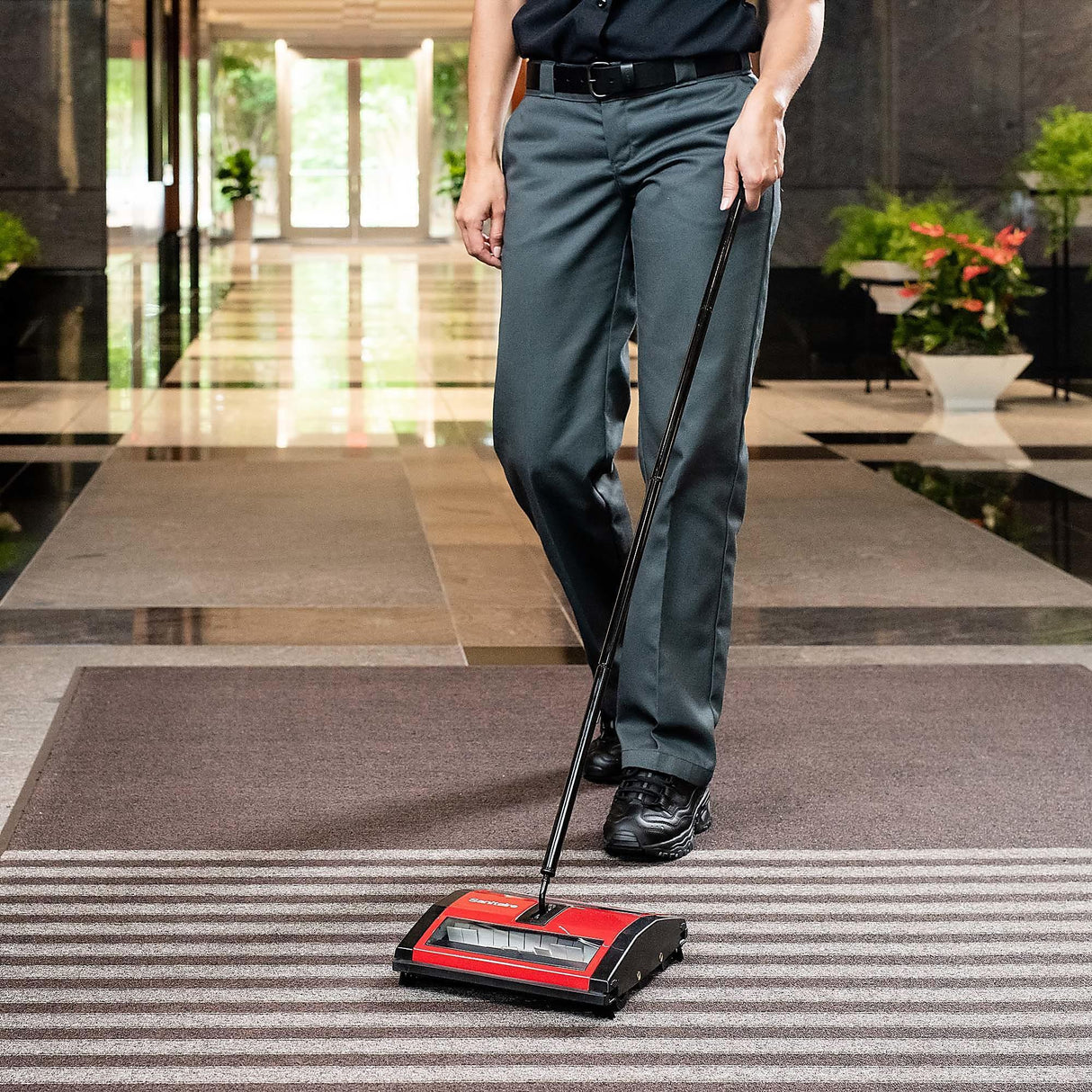 Sanitaire Commercial Upright Manual Sweeper, Red/Black - Janitorial Superstore