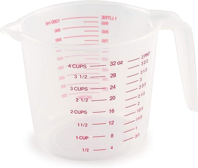 Plastic Measuring Cup Clear Measuring Mug with Spout and Handle Grip 32 oz/ 1000 Ml, 4 Cup Capacity Clear Graduated (#5550)