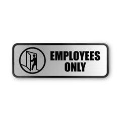 Brushed Metal Office Sign, Employees Only, 9 x 3, Silver