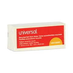 Universal® Recycled Self-Stick Note Pads, 1 1/2 x 2, Yellow, 100-Sheet, 12/Pack