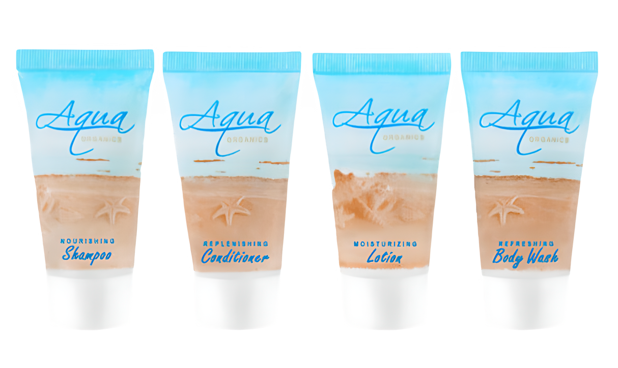 Aqua Organics Set 100 Pack (25 Each of Shampoo, Conditioner, Body Wash, Lotion)