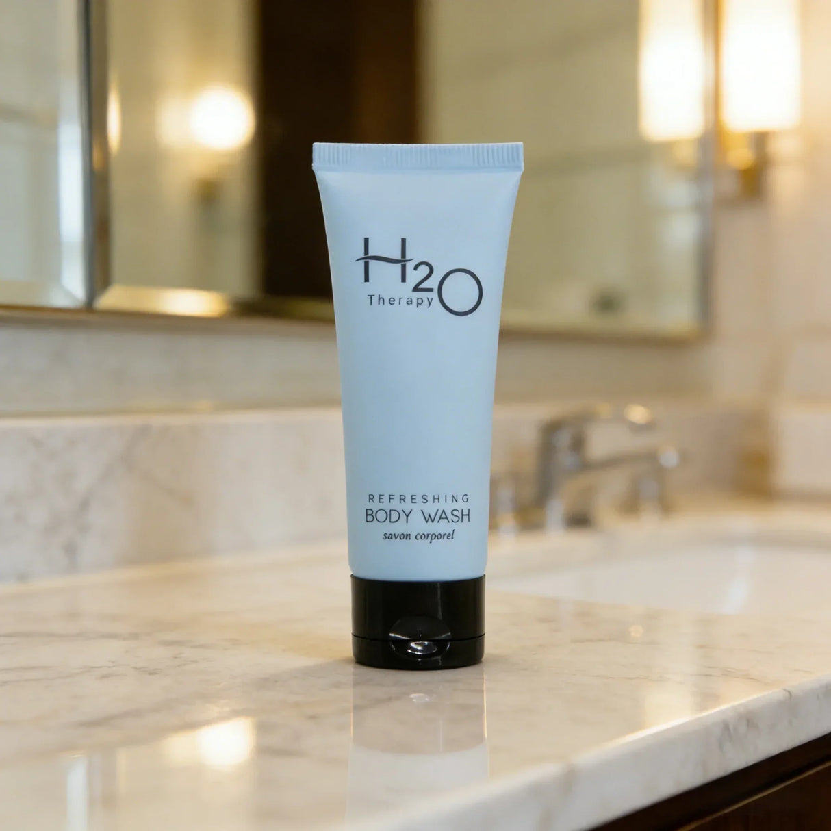 H2O Therapy Refreshing Body Wash on marble bathroom counter