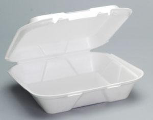Foam To-Go Hinged Container 9-3/16"x9-9/16"x2-21/32" White 2 / 100 cs (SN200)