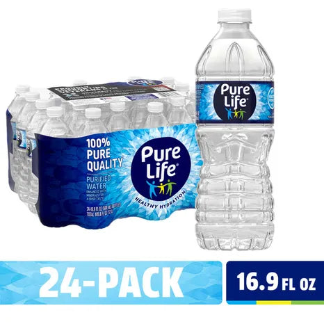PURE LIFE Purified Water, 16.9 Fl Oz / 500 mL, Plastic Bottled Water (24 Pack)