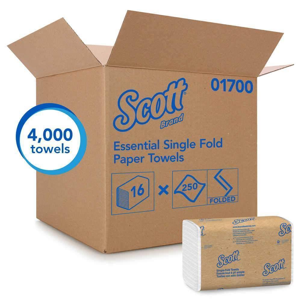 Scott 01700 Essential Single-Fold White Towels, 4,000 Case - Janitorial Superstore