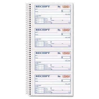 TOPS™ Money/Rent Receipt Spiral Book, 2-3/4 x 4 3/4, 2-Part Carbonless, 200 Sets/Book - Janitorial Superstore