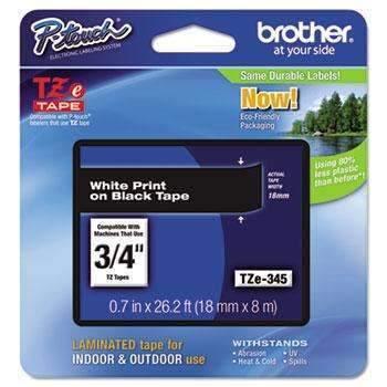 Brother P-Touch® TZe Standard Adhesive Laminated Labeling Tape, 3/4w, White on Black - Janitorial Superstore
