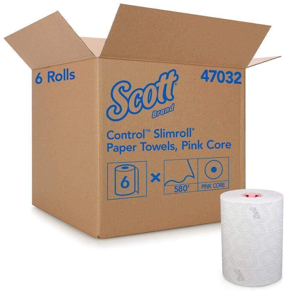 Scott Slimroll paper towels 8 x 580 ft white 1 ply controlled system 47032 commercial roll towels 6 rolls carton