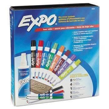 EXPO® Low-Odor Dry Erase Marker, Eraser & Cleaner, Chisel/Fine, 12/Set - Janitorial Superstore