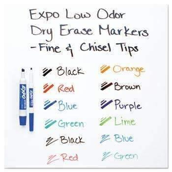 EXPO® Low-Odor Dry Erase Marker, Eraser & Cleaner, Chisel/Fine, 12/Set - Janitorial Superstore