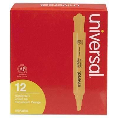 Universal® Desk Highlighter, Chisel Tip, Fluorescent Orange, Dozen - Janitorial Superstore