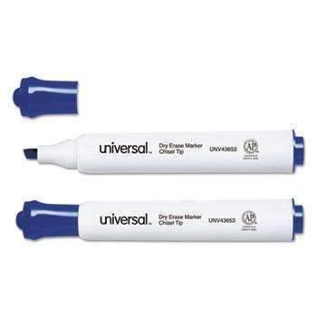 Universal® Dry Erase Marker, Chisel Tip, Blue, Dozen - Janitorial Superstore