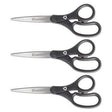 Acme United Corporation KleenEarth Basic Plastic Handle Scissors, 8" Long, Pointed, Black, 3/Pack - Janitorial Superstore