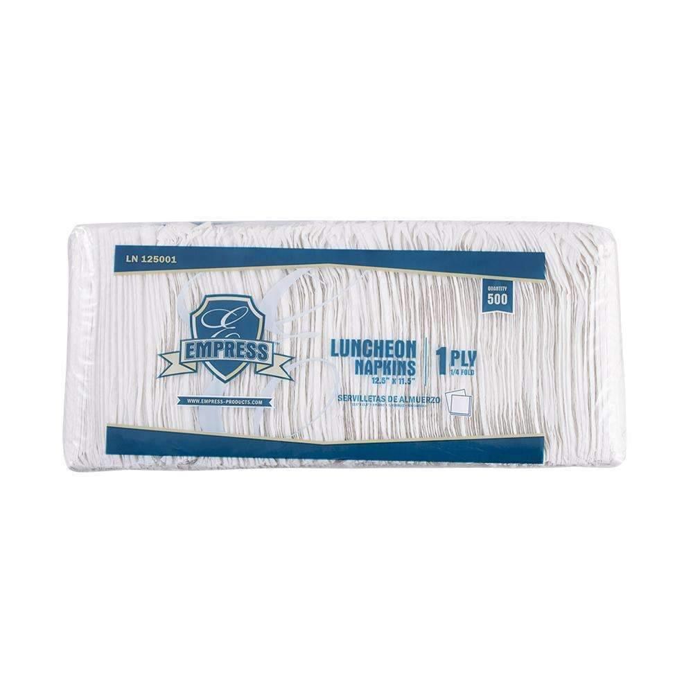Empress LN 125001 Luncheon Napkin 11.5" X 12.5", 1/4 Fold, 1Ply, White, 12 Packs of 500 Sheets - Janitorial Superstore