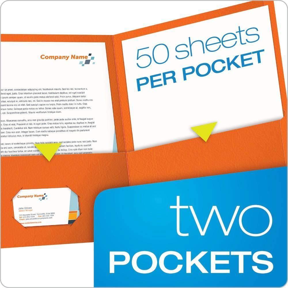 Oxford Twin-Pocket Folder, Embossed Leather Grain Paper, Orange, 25/Box - Janitorial Superstore