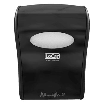 LoCor D68006 Black Mechanical Hands Free Roll Towel Dispenser - Janitorial Superstore