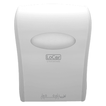 LoCor D68005 White Mechanical Hands Free Roll Towel Dispenser - Janitorial Superstore