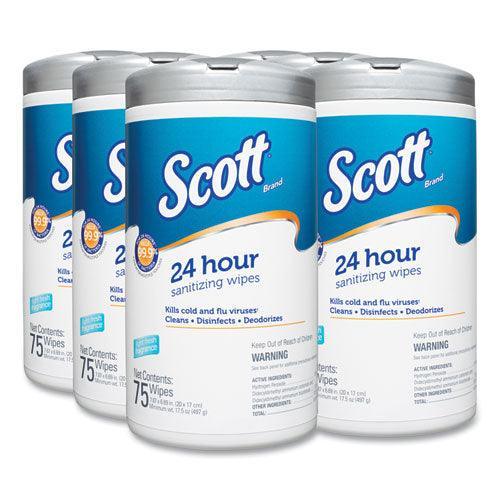 Scott 24-hour Sanitizing Wipes, 4.5 X 8.25, White, 75-canister, 6 Canisters-carton - Janitorial Superstore