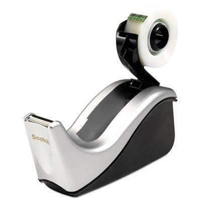 Scotch® Value Desktop Tape Dispenser, Attached 1" Core, Black/Silver - Janitorial Superstore