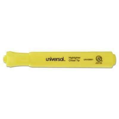 Universal® Desk Highlighter, Chisel Tip, Fluorescent Yellow, Dozen - Janitorial Superstore