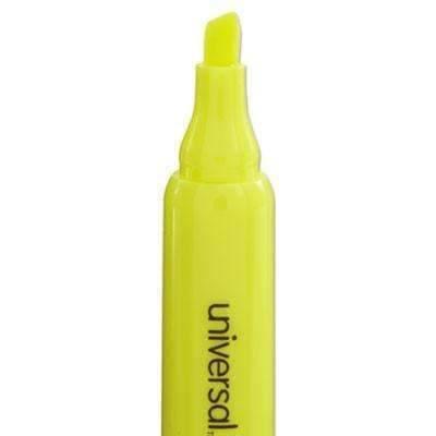 Universal® Desk Highlighter, Chisel Tip, Fluorescent Yellow, Dozen - Janitorial Superstore