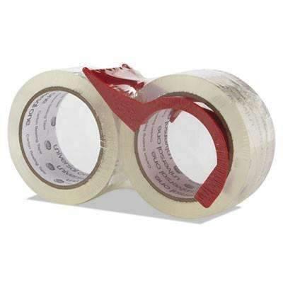 Universal® Heavy-Duty Acrylic Box Sealing Tape w/Disp, 48mm x 50m, 3" Core, Clear, 2/Pack - Janitorial Superstore