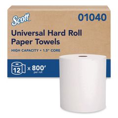 Essential Hard Roll Towels for Business, Absorbency Pockets, 1-Ply, 8" x 800 ft, 1.5" Core, White, 12 Rolls/Carton (KCC01040)