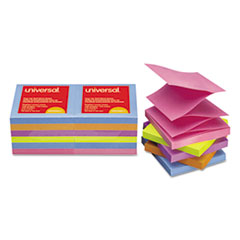 Fan-Folded Self-Stick Pop-Up Note Pads, 3" x 3", Assorted Bright Colors, 100 Sheets/Pad, 12 Pads/Pack UNV35611