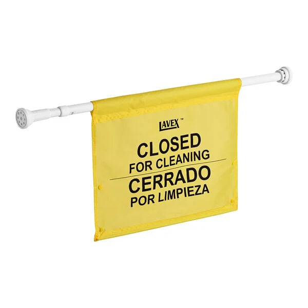 Restroom Closed for Cleaning Sign - Caution Door Barricade Signs, English & Spanish Yellow Safety Hanging Sign for Commercial Bathrooms Maintenance