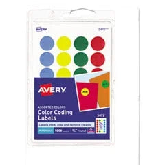 Printable Self-Adhesive Removable Color-Coding Labels, 0.75" dia, Assorted Colors, 24/Sheet, 42 Sheets/Pack, AVE05472