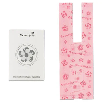 Hospeco Scensibles 50-Count 3 3/8" x 2" x 9 3/4" Scented Sanitary Napkin Disposable Bags (#HOSSBX50) - Janitorial Superstore