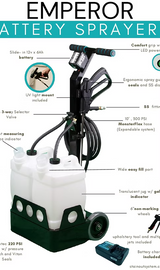 StainOut System Emperor 5 gal. double tank Touchless Cleaning System 2 Jug, 5 Gallon Battery Sprayer, 120 PSI w/ Slide-in Battery and Aquatec Pump (#71-204)