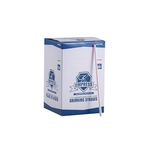 Empress Jumbo Straw Unwrapped 7.75" White w/ Red Stripe Boxed 24 / 500 cs #ESJ775RS - Janitorial Superstore