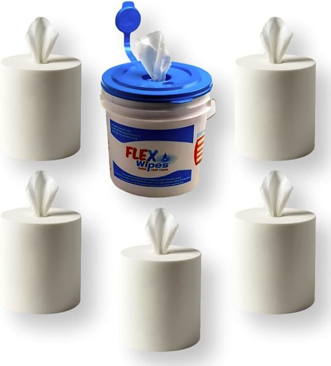 Flex Wipes Pour in your disinfectant, sanitizing  Wipes, bucket/Wipes 12" x 12.5" 1 bucket / 5 rolls of 110(#70110)