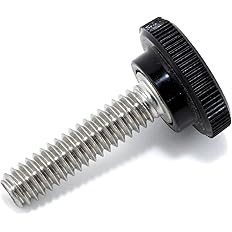 1/4"-20 1 x 1/2" Thumb Screw Stainless Steel - Black Knurled Round Plastic Knob - Standard/Coarse Thread Thumbscrew