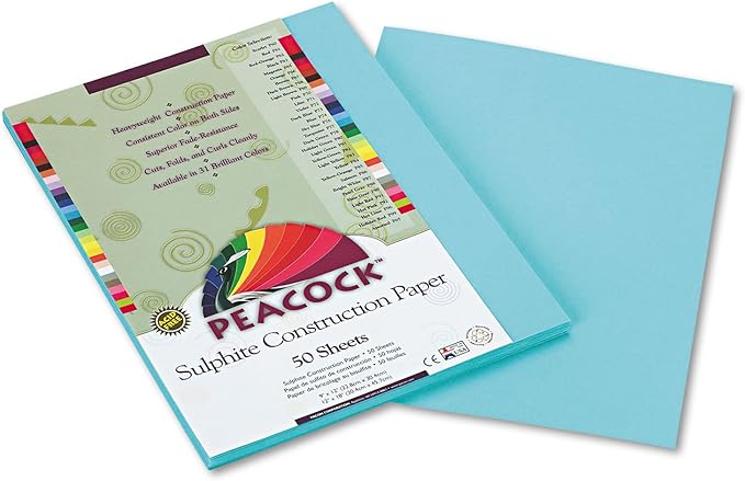 Pacon P7709 Peacock Sulphite Construction Paper, 76 lbs, 9 x 12, Turquoise, 50 Sheets/Pack
