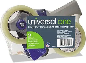 HEAVY-DUTY BOX SEALING TAPE WITH PISTOL GRIP DISPENSER, 3" CORE, 1.88" X 60 YDS, CLEAR, 1 DISPENSER AND 2 TAPE ROLLS/PACK (UNV91002)
