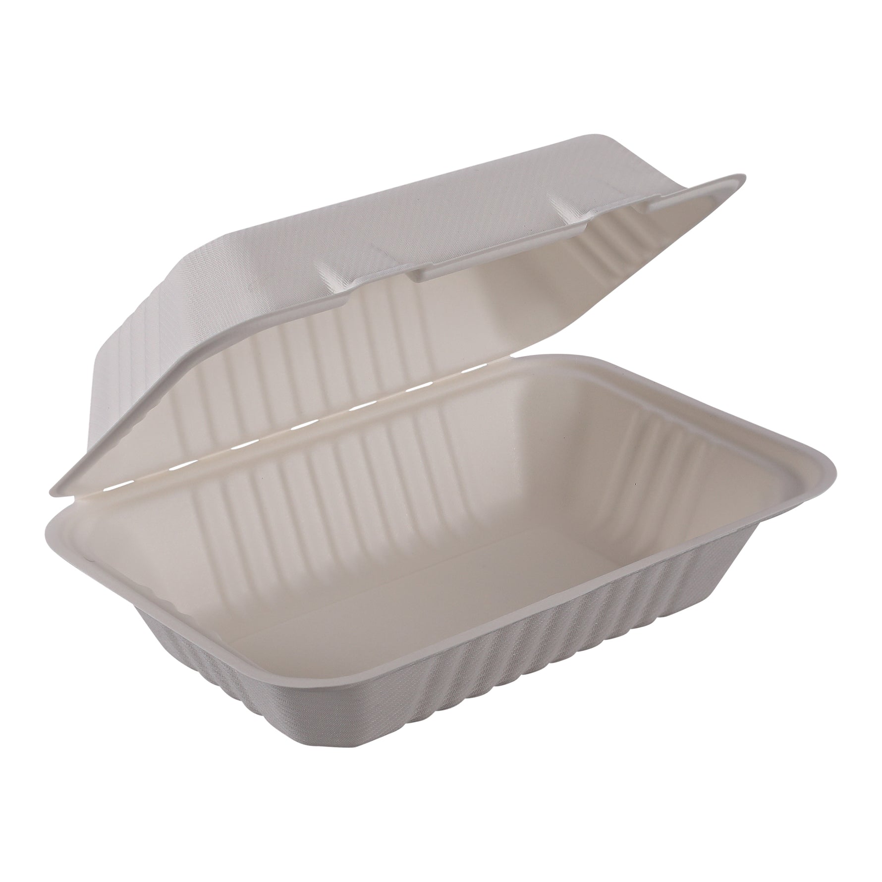 Empress Earth Hinged Container Molded Fiber 9"x6"Hoagie Natural White PFAS Free 2 / 125 cs ( EHL-96-PF)