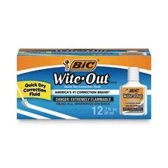 Wite-Out Quick Dry Correction Fluid Value Pack, Foam Brush Tip Applicator, 0.68 oz Bottle, White, Dozen (BICWOFQD12WE)