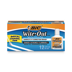 Wite-Out Quick Dry Correction Fluid Value Pack, Foam Brush Tip Applicator, 0.68 oz Bottle, White, Dozen (BICWOFQD12WE)