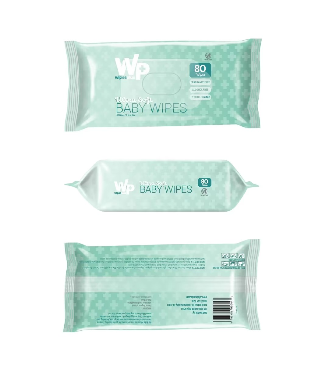 CFS Brands Wipes Plus Baby Wipes Unscented 80 ct , Refill Pack 12 / cs (#67812)