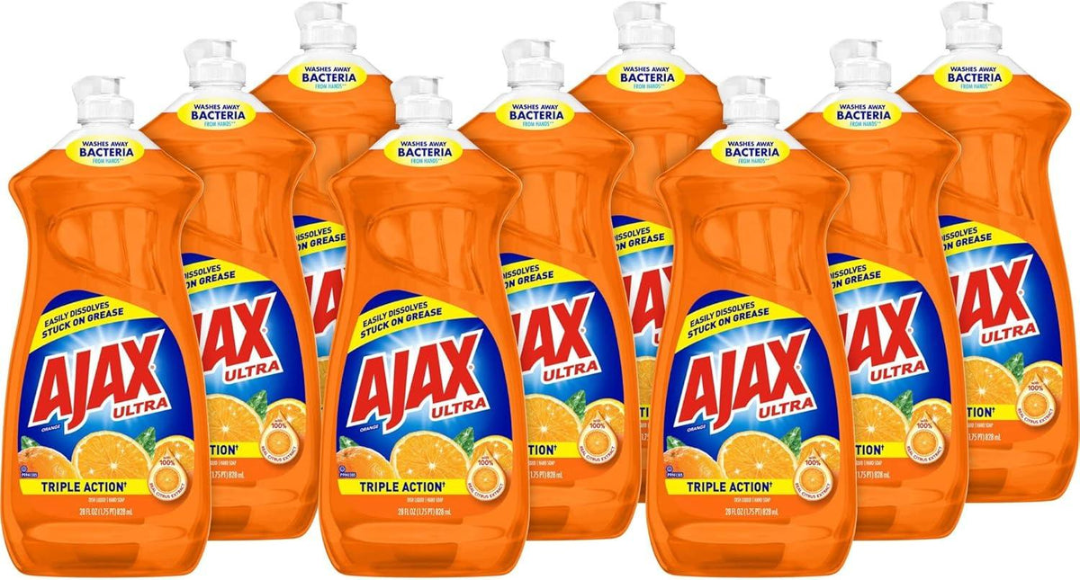 AJAX Ultra Triple Action Liquid Dish Soap - Liquid - 28 fl oz (0.9 quart) - Citrus Scent - 9 / Carton - Orange(#144678) - Janitorial Superstore