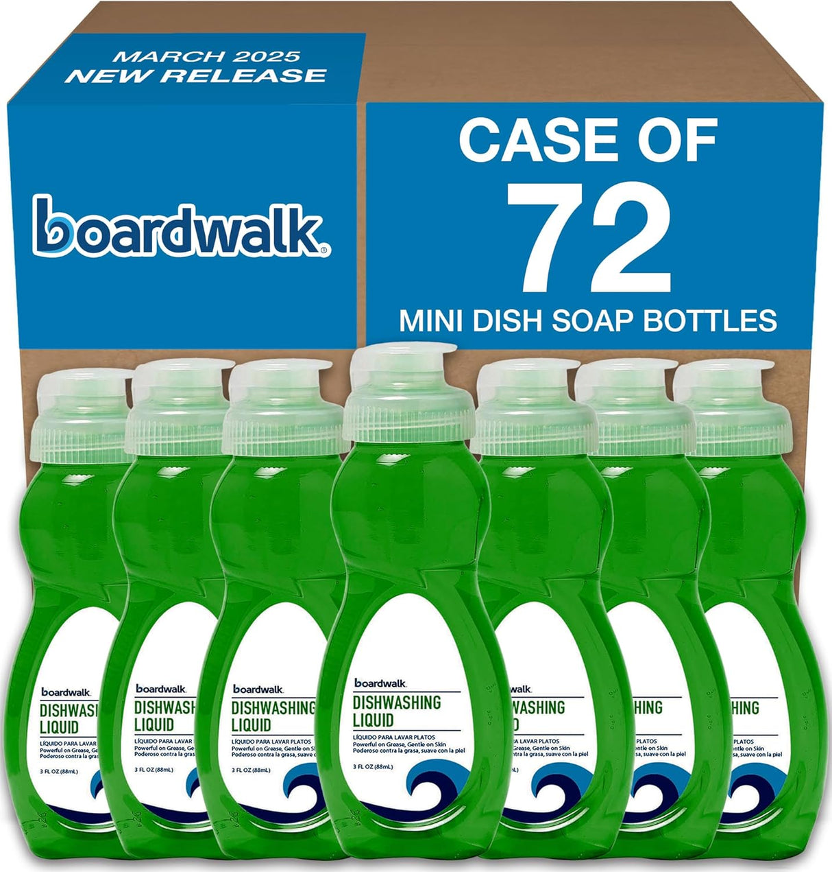 Boardwalk Dishwashing Liquid, Travel Dish Soap, Fresh Scent, 3 fl Ounce Bottle, Case of 72 Bottles