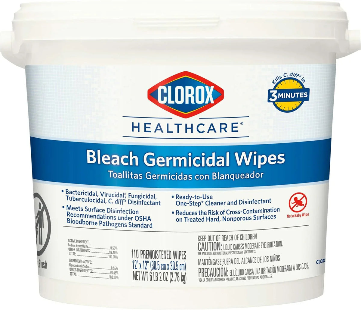 Clorox 30358 Healthcare Bleach Germicidal Wipes, 110 Count Container, 2 Case - Janitorial Superstore